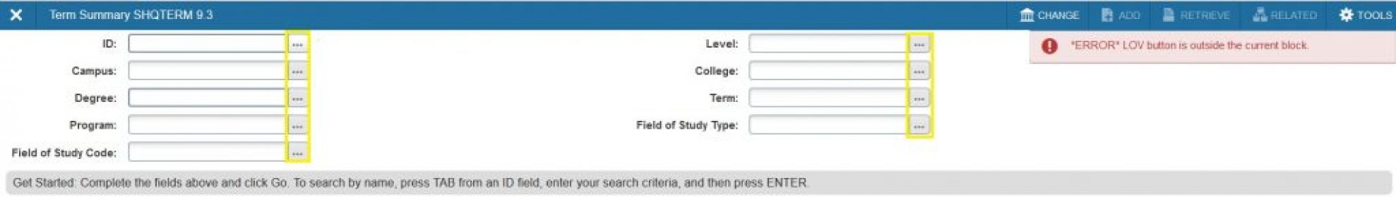 Banner 9, SHQTERM Ellipses Error